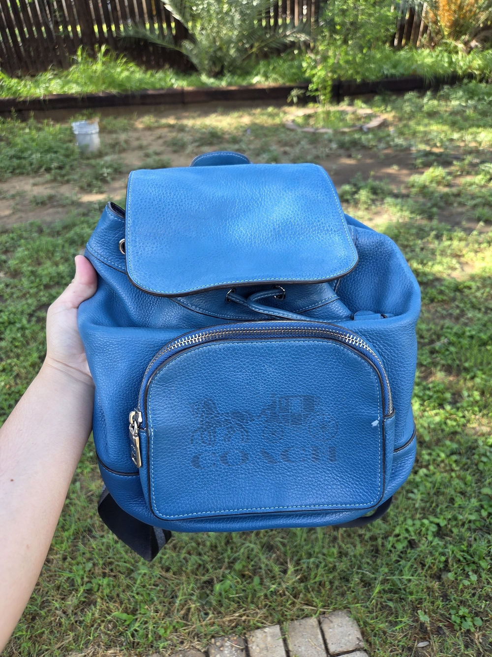 Coach Blue Pebbled Leather Drawstring Backpack